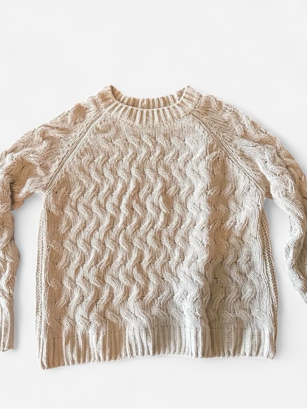 dip Cable Knit Crewneck Sweater - Cream